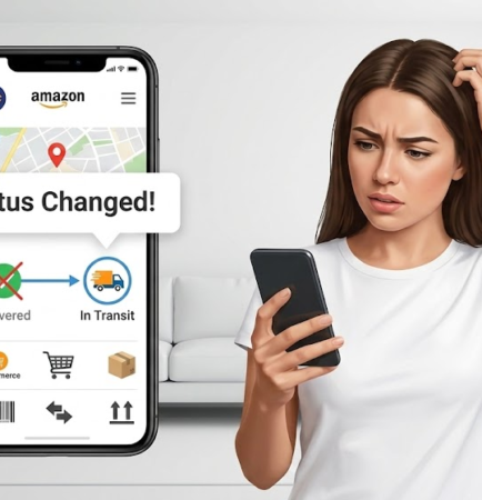 Package tracking status changed from delivered to in transit on mobile tracking app